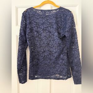 White House Black Market Navy Lace Blouse